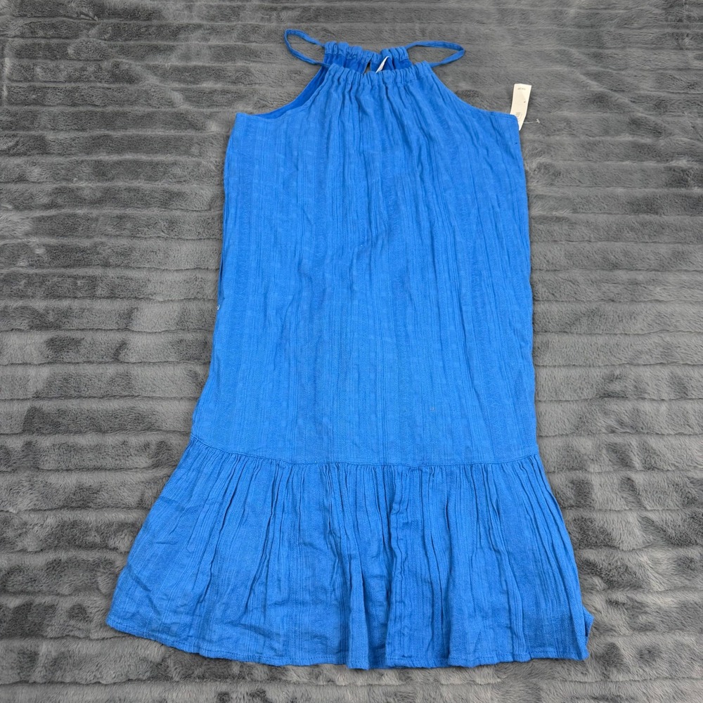 Old Navy Womens Blue Textured Halter Neck Tiered Ruffle Mini Dress Size M